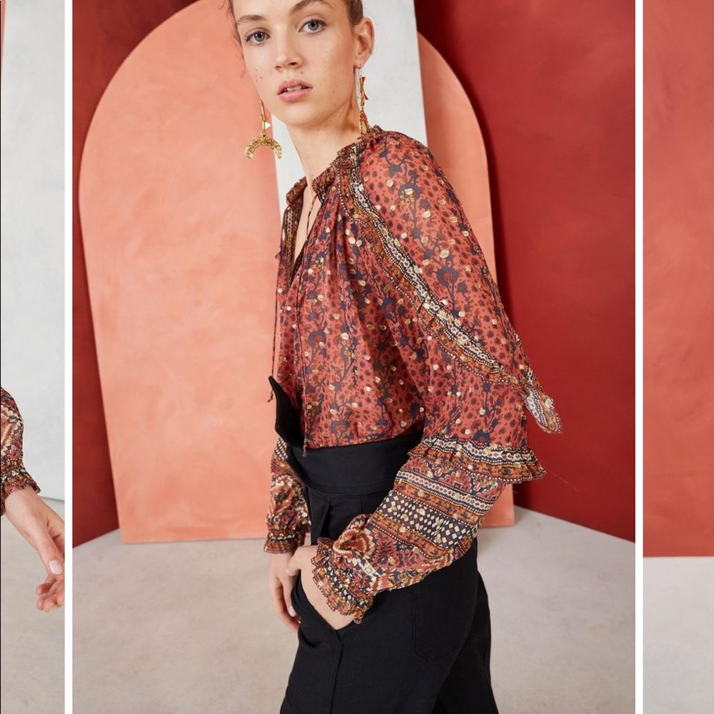 Ulla Johnson Silk/Lurex Boho Blouse 0/XS - Picture 7 of 13